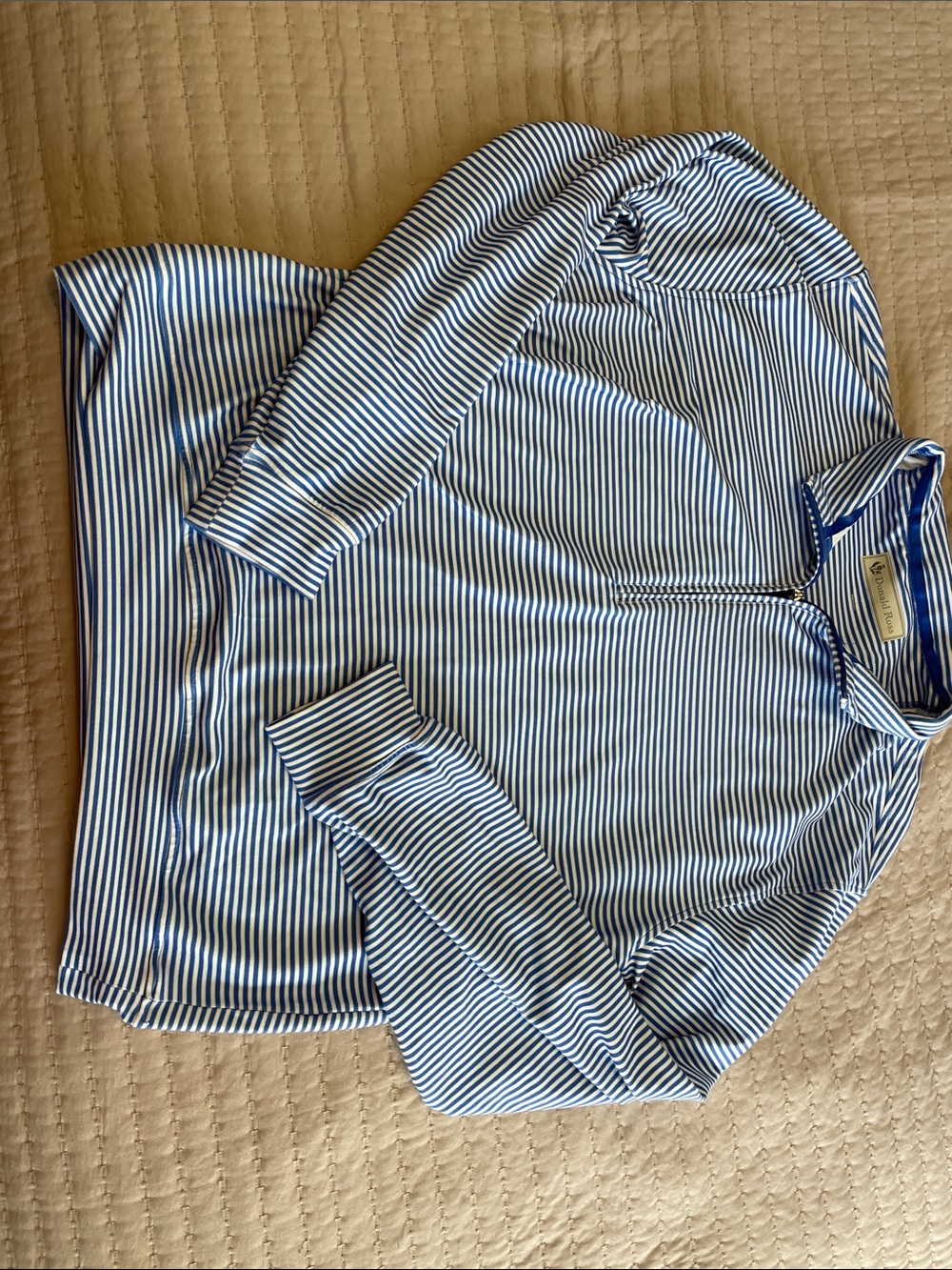 Donald Ross Blue & White Striped Long-Sleeve quarter zip Shirt